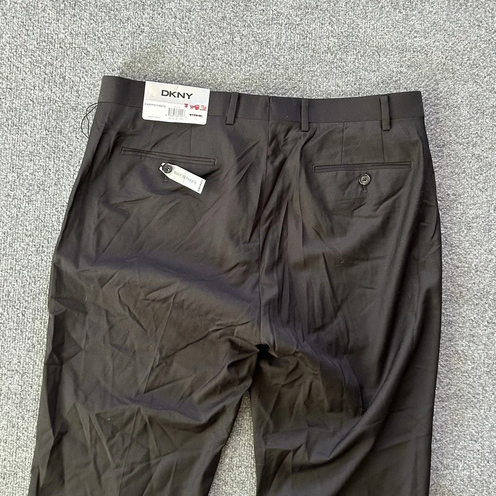 DKNY Pant Men 36 X34 Black Wool Blend Stretch Flat Front Trouser Suit Separate 1